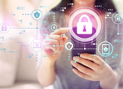 Cyber security with woman using a smartphone